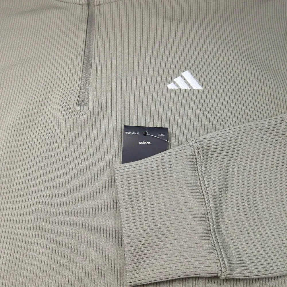 New Men's Adidas Golf Ultimate 365 Textured 1/4 Zip Pullover Medium Putty Beige